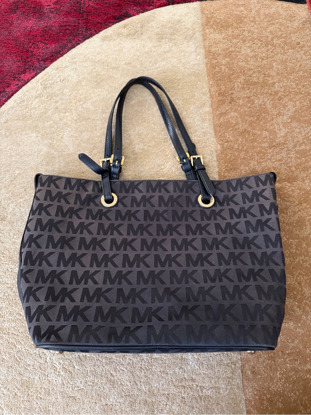Michael Kors Black Monogram MK Logo Tote Bag